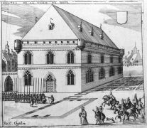 Une gravure qui montre un ensemble différent du style gothique habituel.